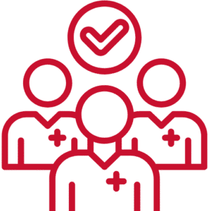 training courses icon for emergency first aid at work in red graphic outline