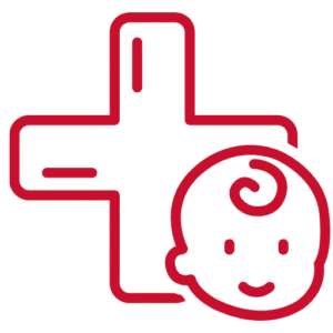 training courses icon for paediatric first aid in red graphic outline
