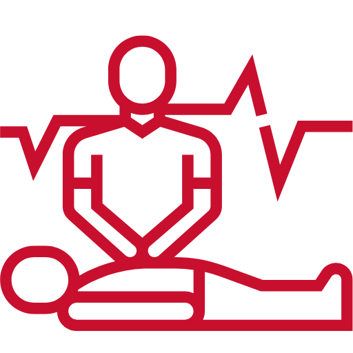 Training courses - Basic Life Support for Adults, Children and Infants in Clinical Practice (RQF) icon in red graphic outline