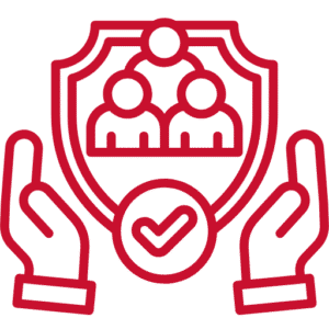 training courses icon for spectator safety in red graphic outline