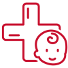 training courses icon for paediatric first aid in red graphic outline