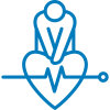 Training courses - Basic Life Support and Automated External Defibrillation for Adults, Children and Infants (RQF) icon in blue graphic outline