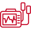 training courses icon for basic life support and automated defibrillation in red graphic outline